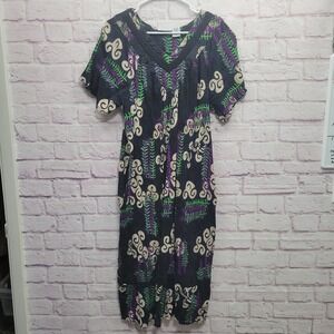 Loungees Muumuu Midi Dress XL 100% Cotton Floral Black Boho Cottagecore Retro